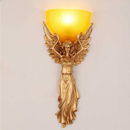 European Angel Wall Lamp, Creative Resin & Glass Sconce for Living Room, Hallway, Staircase, Retro Club Bar Lighting