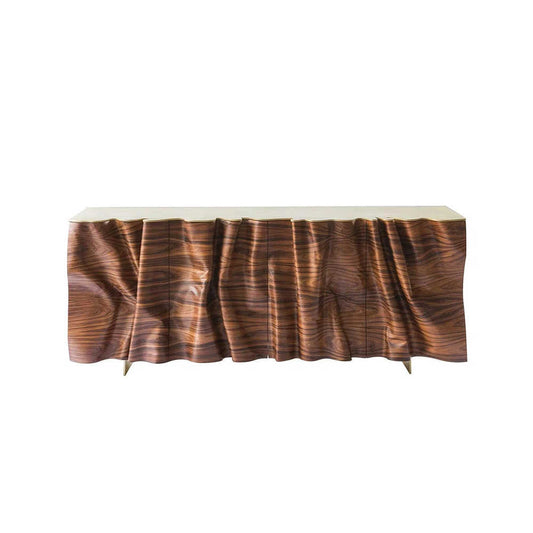 Designer Walnut Wave Sideboard – Luxury Sculptural Storage Cabinet with Flowing Form, Contemporary TV Console and Dining Room Credenza