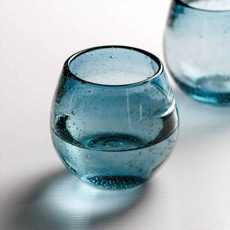 Handmade Teal Bubble Whiskey Glass Set of 2 – 330ml Artistic Crystal Tumbler, Unique Firenze Style with Wood Gift Box, Lead-Free Bar Glassware