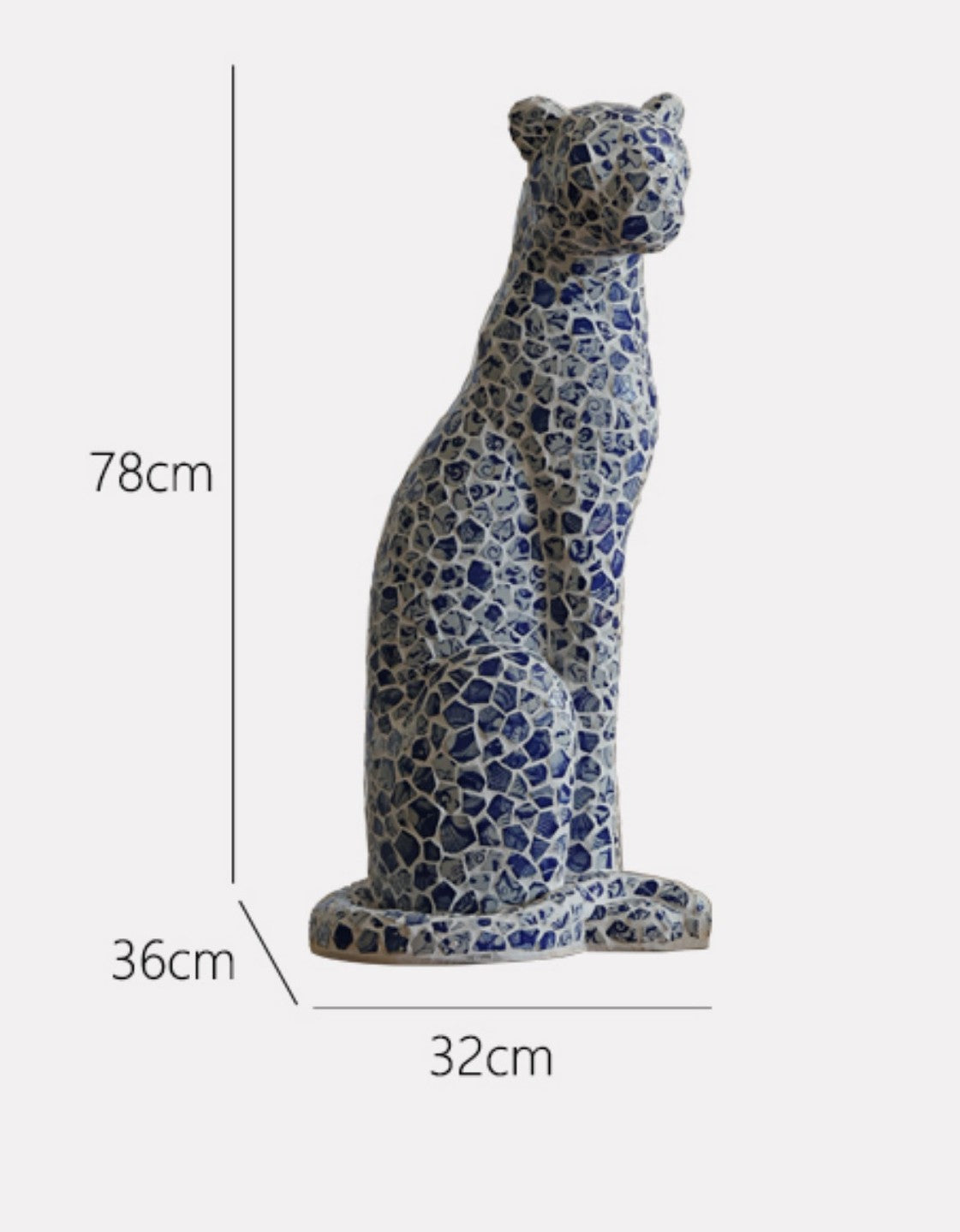 Handcrafted Blue and White Ceramic Leopard Sculpture – Asian Porcelain Mosaic Art Figurine, Luxury Home Decor Statement Piece for Entryways and Living Rooms