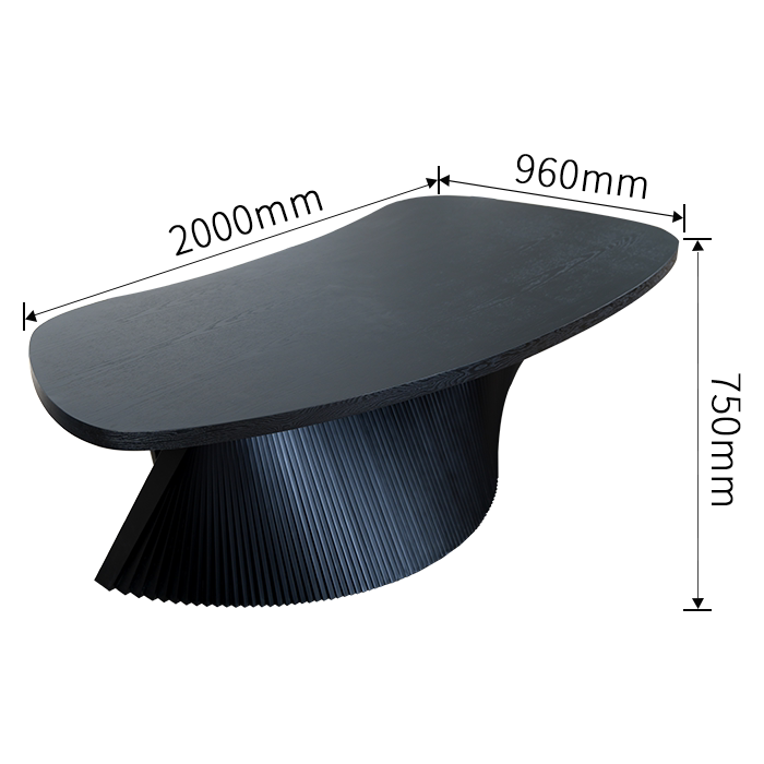 Italian Minimalist Designer Executive Desk – Modern Asymmetric Black Office Table, Luxury Home Study Workstation, Curved Wood Conference Table for Office or Home