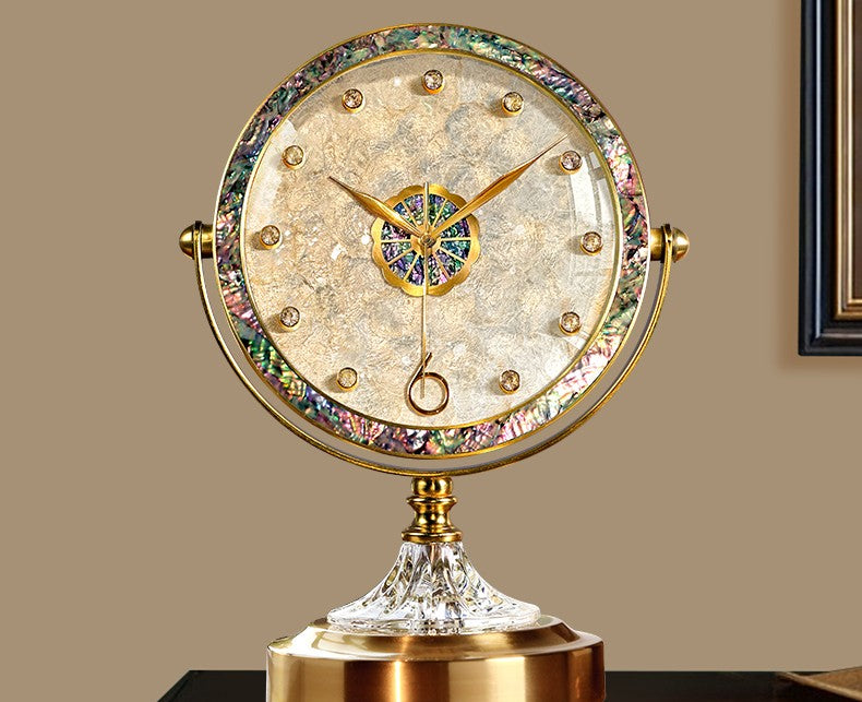 Luxury Shell-Inlaid Table Clock, Modern Decorative Desktop Clock for Living Room & Office