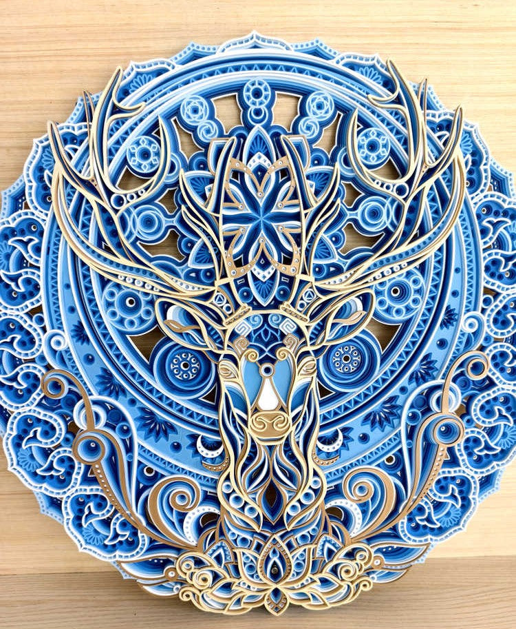 Creative Mandala Deer Wall Art – 3D Wooden Round LED Acrylic Panel, Modern Style Living Room, Dining Room