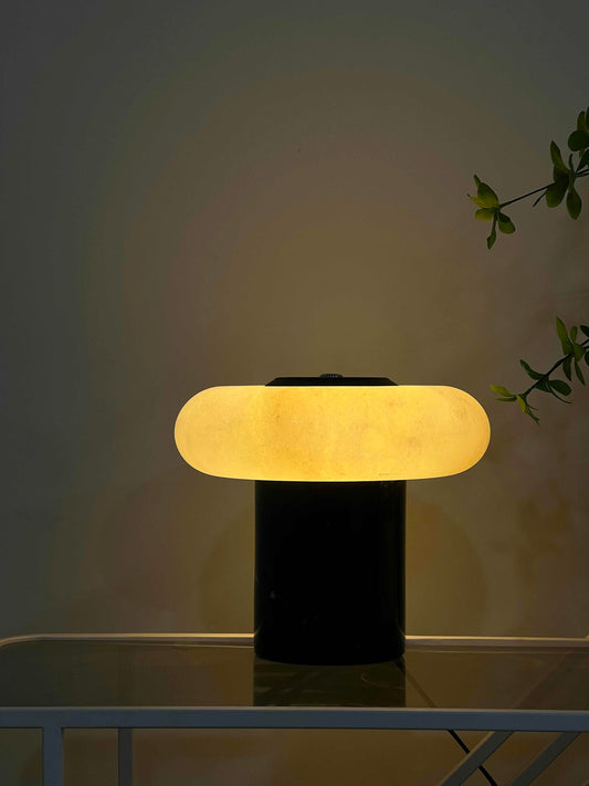 Designer Alabaster Touch Table Lamp, Portable Marble Nightstand Ambient Light, Cream-Style Luxury Minimalist Bedside Lighting