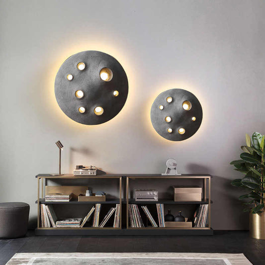 Space Concrete Moon Crater Wall Lamp Set, Creative Outdoor/Indoor Waterproof Lighting, Lunar Surface Sconce