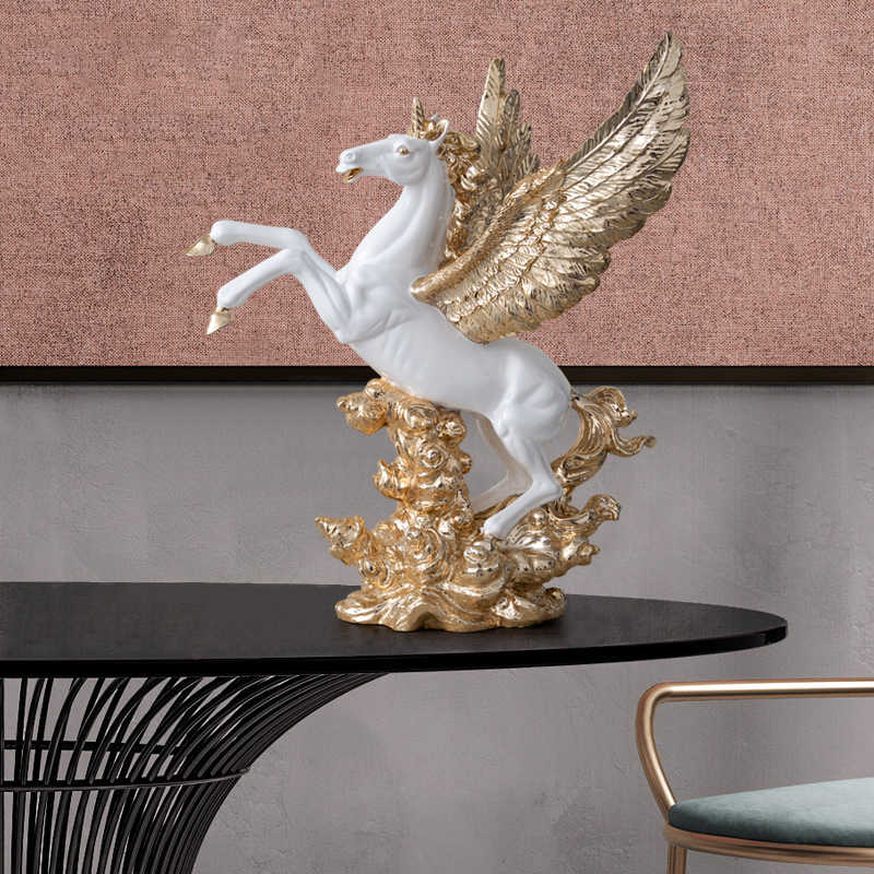 Rose Gold Pegasus Sculpture – Large Luxury Resin Winged Horse Figurine for Living Room, TV Cabinet, or Office Gift