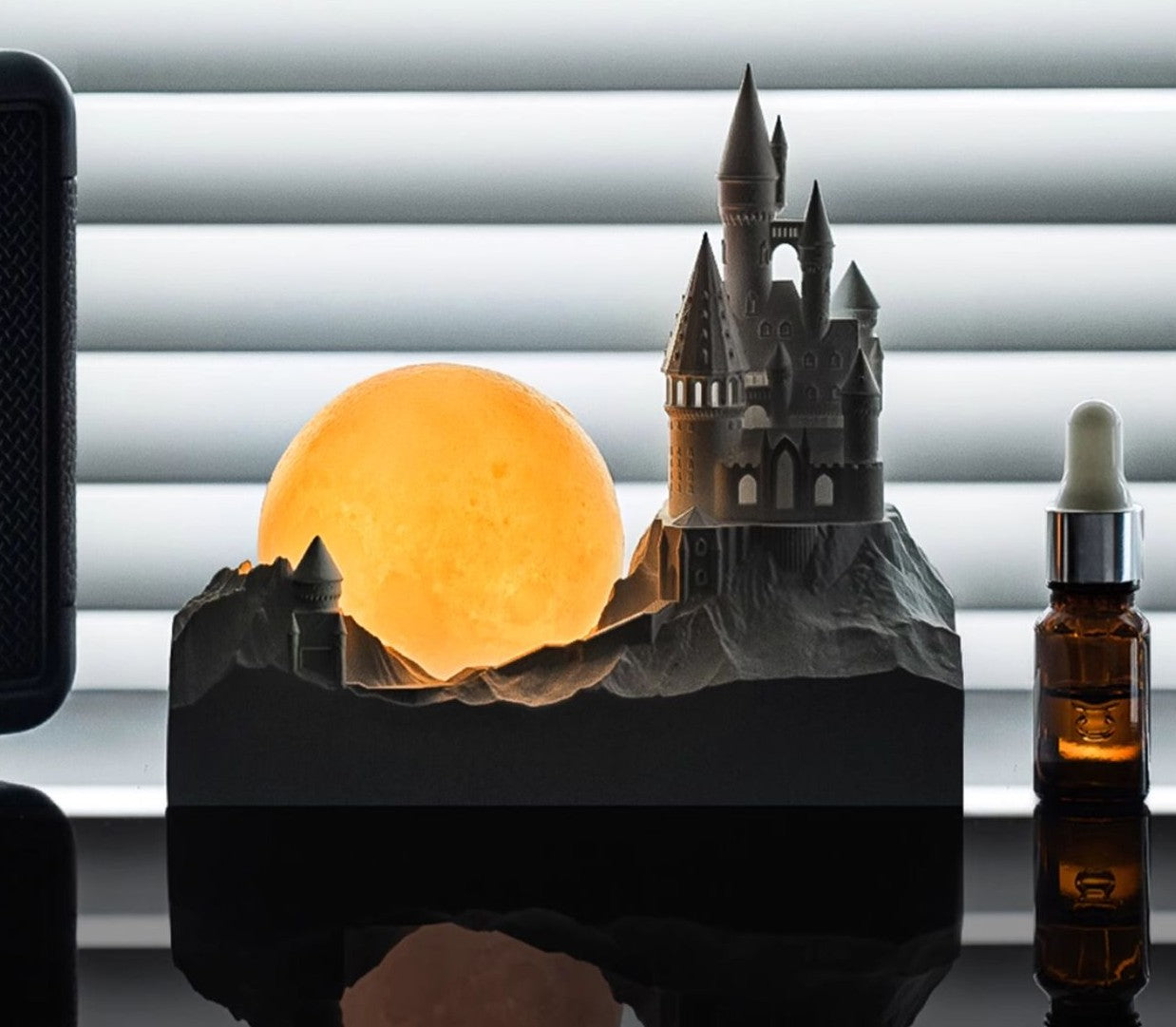 Rechargeable Moon Castle Night Light with Diffuser, 3D Atmosphere LED Lamp for Bedroom, Creative Table Decor and Gift with Essential Oil