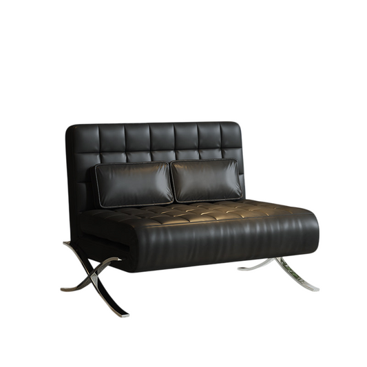 Black Faux Leather Convertible Loveseat Bed with Folding Lounge Design