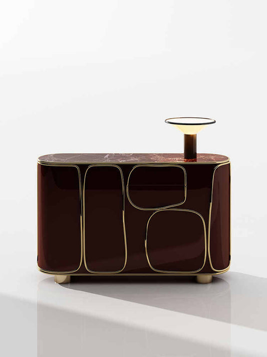 Royal Red buffet cabinet Solid Wood Sideboard Buffet – Modern Designer Storage Cabinet with Marble Top for Living Room, Villa, Entryway