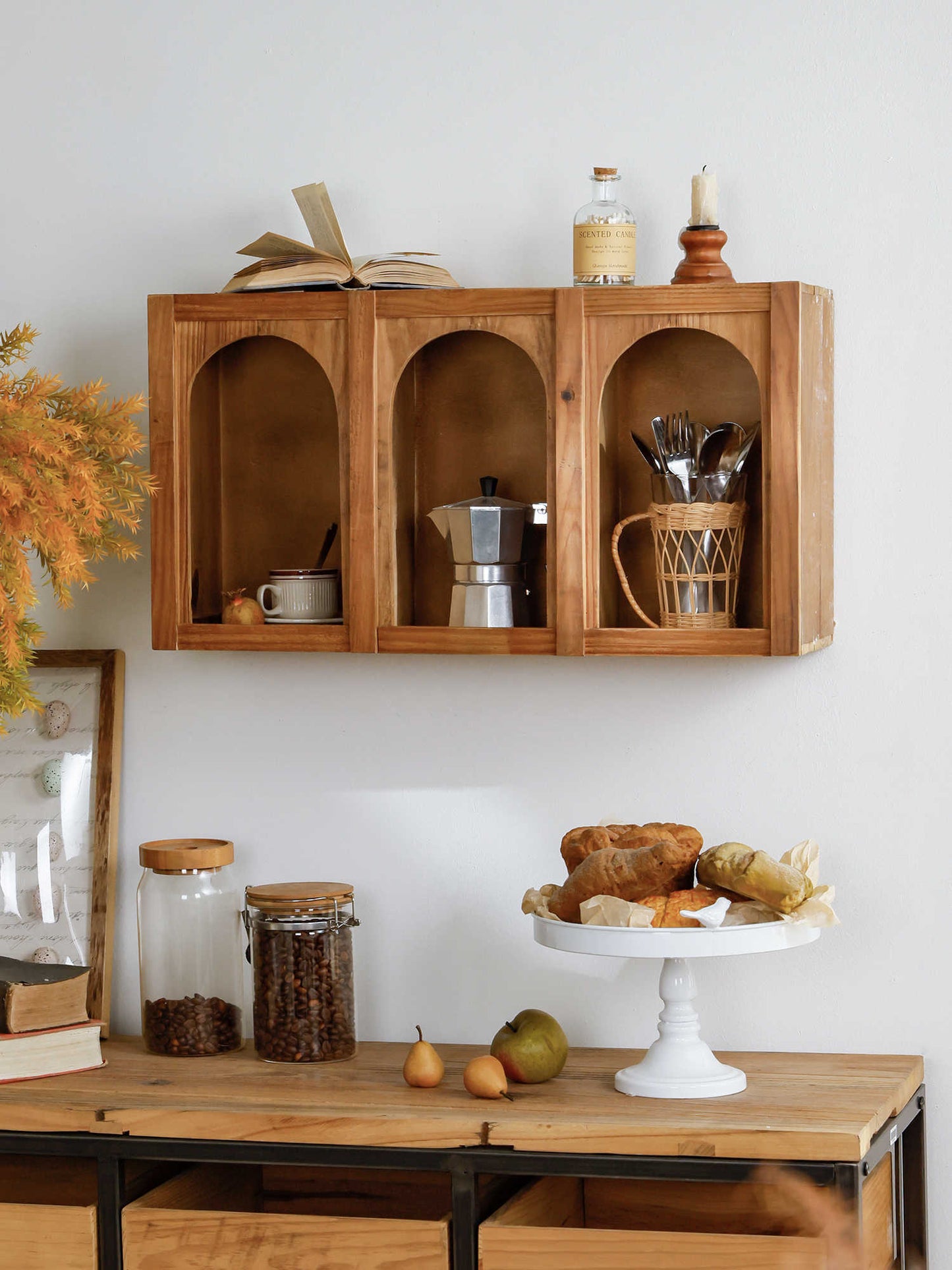 Rustic 3-Cube Wooden Wall Shelf, Vintage Natural Wood Display Rack, Multi-Compartment Storage Organizer, Kitchen Cup Holder, Living Room Entryway Hanging Cabinet