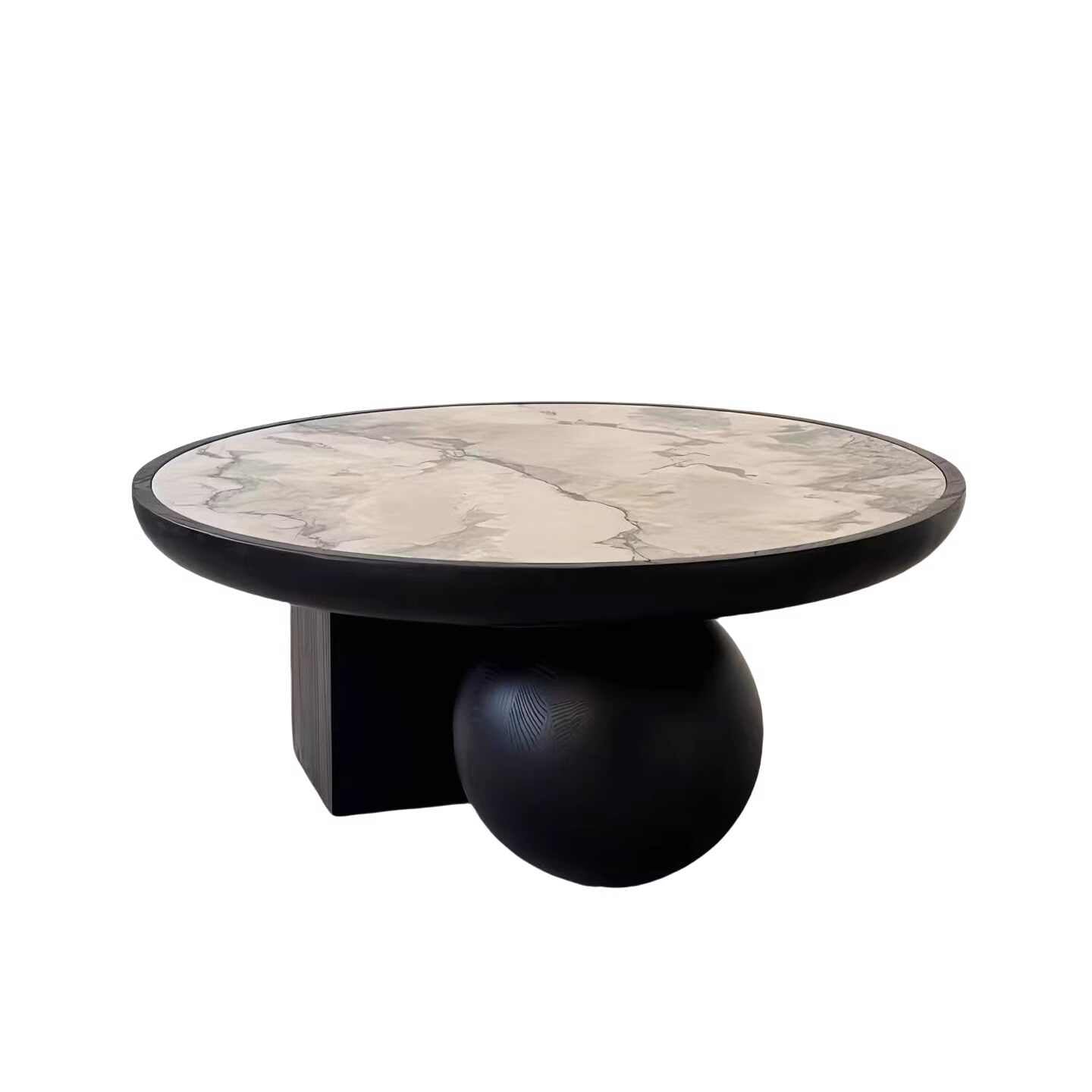 Vintage Solid Wood Coffee Table, Designer Round Tea Table, Retro Modern Minimalist Living Room Table