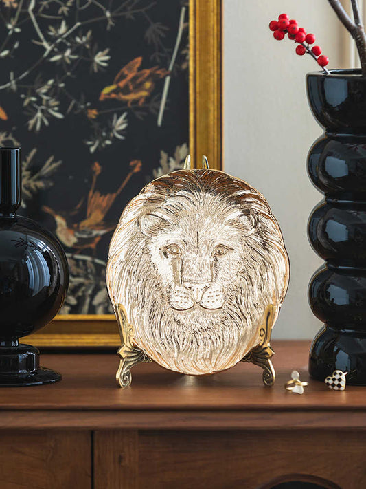 Modern Gold Lion Head Jewelry Tray, Luxury Tin Plate Decorative Organizer for Living Room, Bedroom, Vanity, Necklace & Earring Display