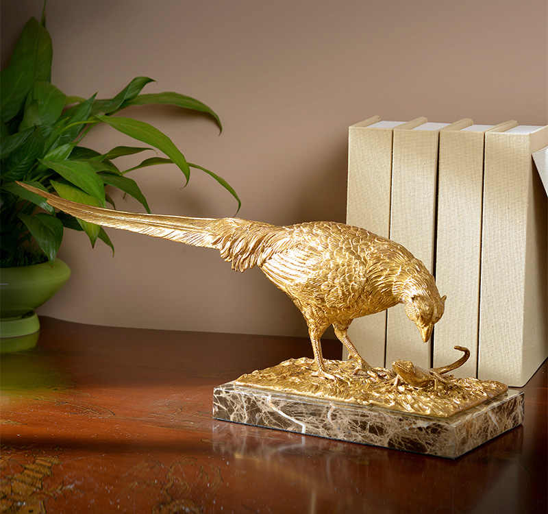 High-End Modern Brass Bird Sculpture with Marble Base – Neoclassical Decorative Statue for Office, Study, or Living Room