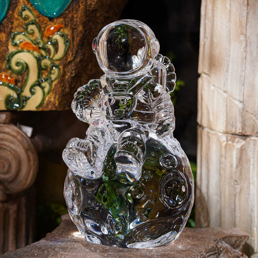 Premium Crystal Astronaut Sculpture – Luxury Glass Space Figure with Platinum Detailing, Contemporary Home Décor Statement Piece
