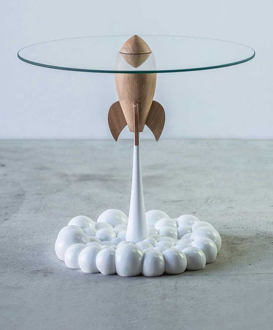 Modern Rocket Designer Coffee Table – Minimalist Resin & Glass Creative Side Table, Trendy Studio Accent for Living Room & Office
