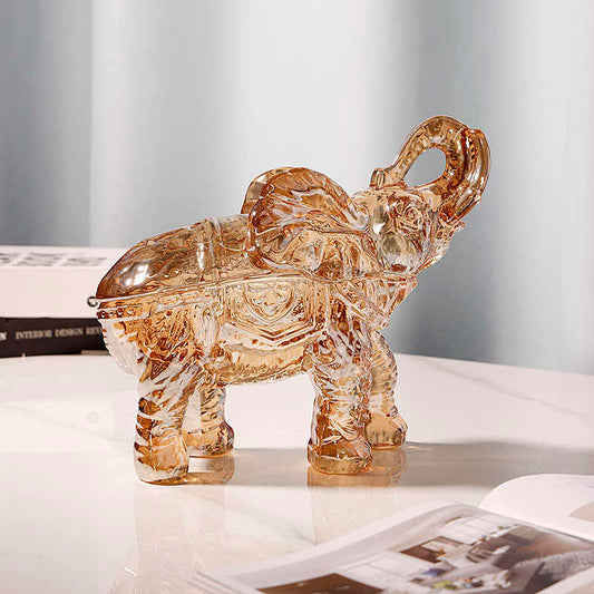 Amber Crystal Glass Elephant Storage Jar, Decorative Candy Container with Removable Lid, TV Cabinet Desktop Ornament