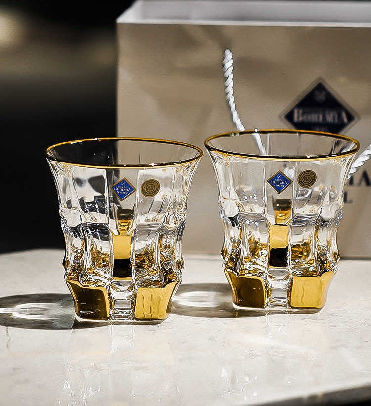 Crystal Gold Whiskey Decanter Set – Czech Lead-Free Glass, Elegant Hand-Gilded Barware Gift Set with 1 Decanter & 2 Tumblers