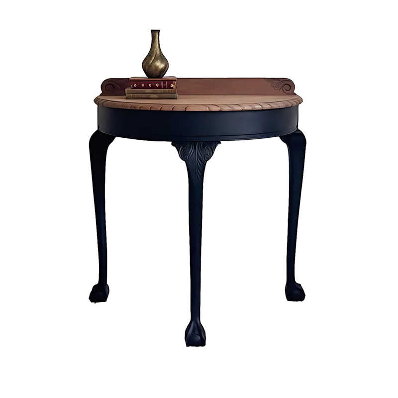 Vintage Solid Wood Half-Moon Console Table, Hand-Carved Entryway Table, Narrow Hallway Accent Table for Foyer and Living Room