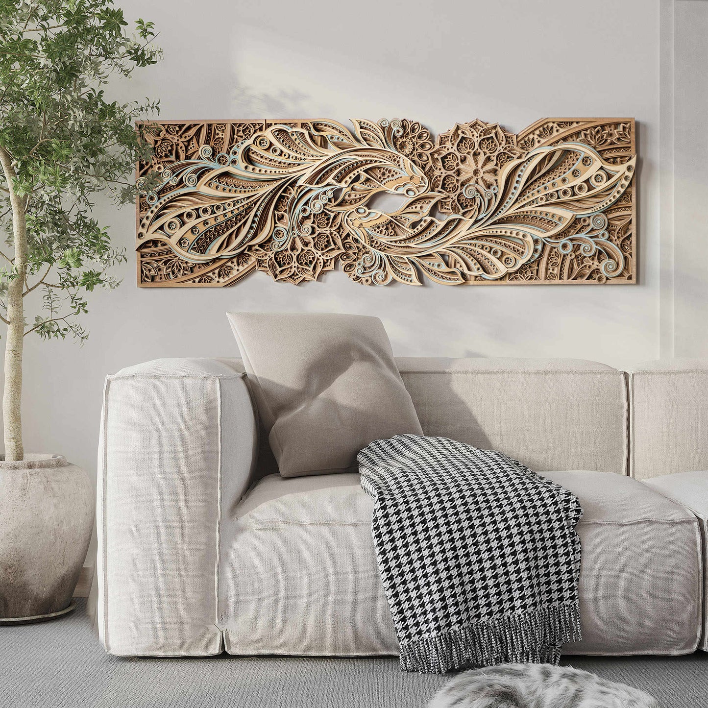 Blue Brown Modern 3D Layered Wall Art – Frameless Large Entrance, Living Room, Bedroom, Dining Room Decorative Panel, Reversible Vertical & Horizontal