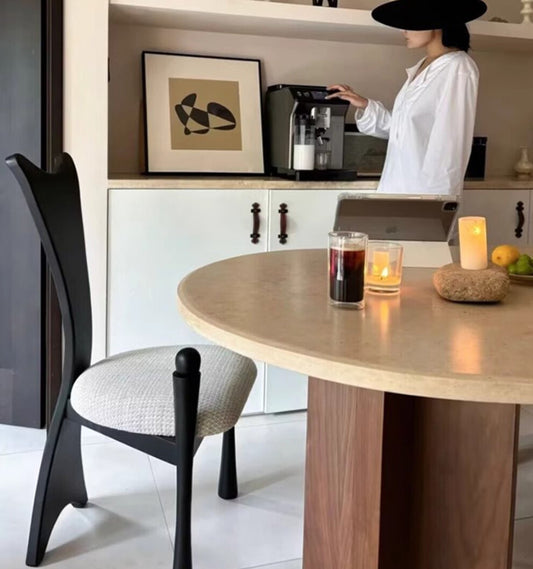 Vintage Designer Black Dining Chair – Modern Artistic Accent Chair, Sculptural Backrest for Living Room, Dining & Office
