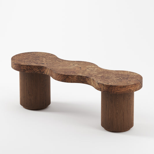 Designer Travertine Long Bench – Vintage Creative Entryway Shoe Stool, Artistic Sculpted Coffee Table