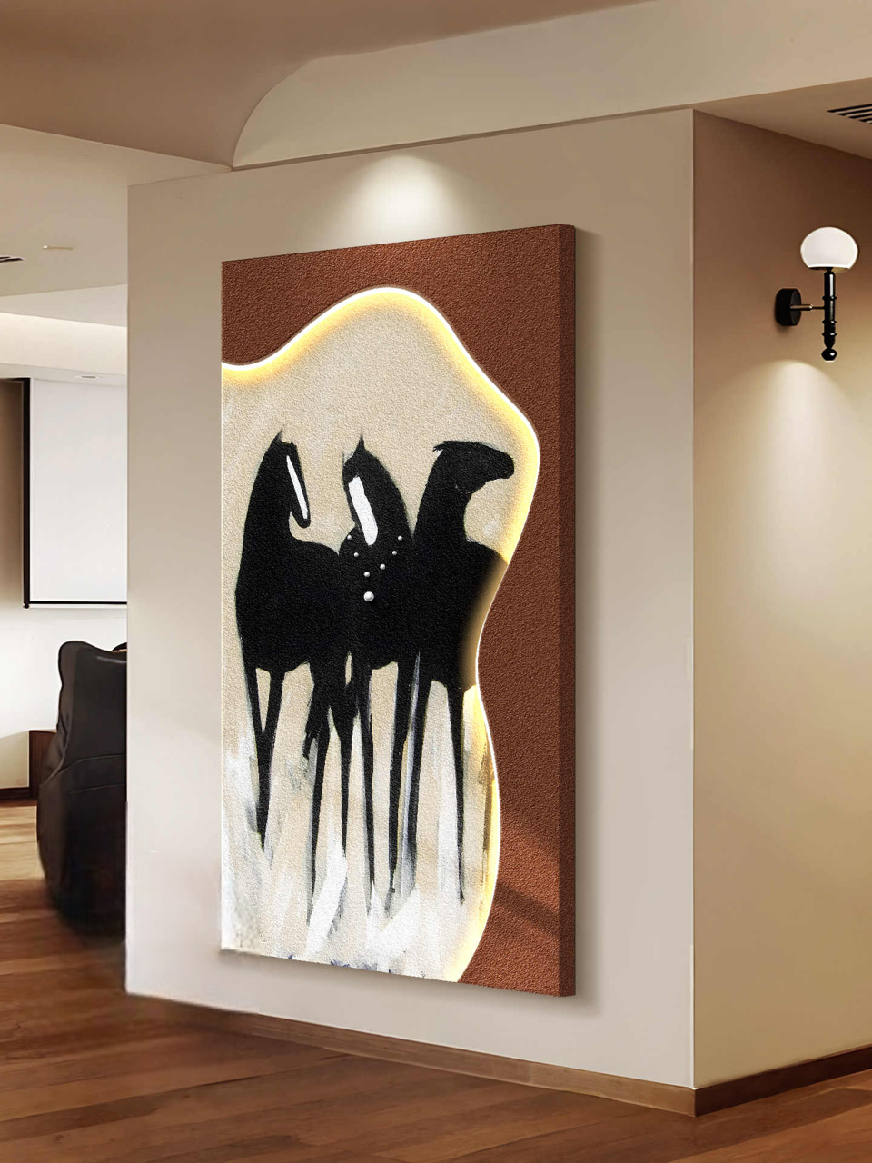 New Sandstone Relief Horse LED Wall Art – “Success Upon Arrival” Entryway Mural, Vintage, 3D Embossed with Sound/Recharge Control