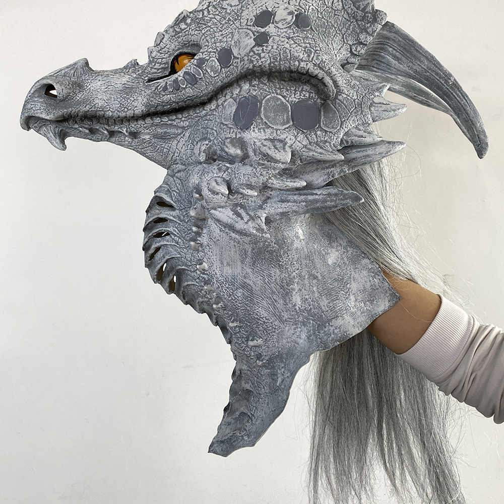 Ancient Dragon King Latex Mask – Realistic Gray Dragon Head Costume for Halloween, Cosplay, Parties & Performance