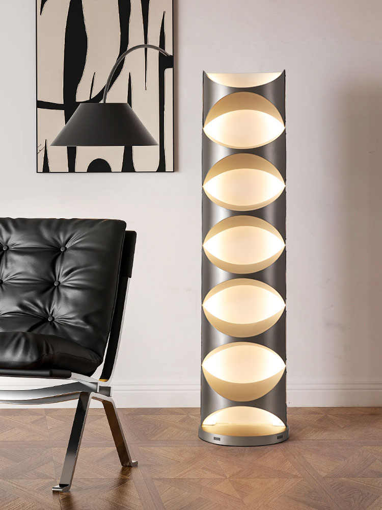 Designer Angel Eyes Floor Lamp, Contemporary Stainless Steel Art Light with Stacked Illuminated Spheres, Luxury Hotel Showroom Display Lighting