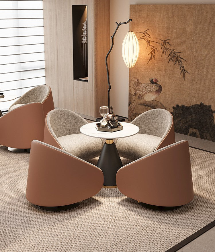 Modern Round Marble Top Meeting Table for Office, Light Luxury Conference Dining Table with Black Base