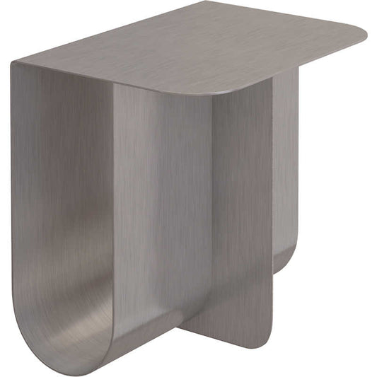 Sculptural Stainless Steel Side Table with Curved Design, Modern Minimalist Bedside Table with Brushed Metal Finish, Contemporary Living Room Accent Table