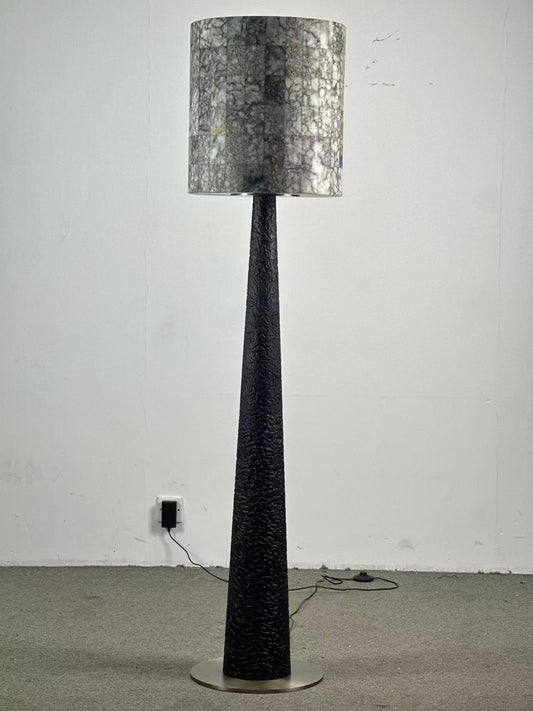 Designer Cloud Stone Rock Slab Floor Lamp, Artistic Natural Stone Grid Lampshade, Wood Grain Carved Column, Creative Style for Living Room, Bedroom, Study
