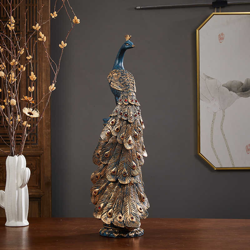 Creative Peacock Statue Set, High-End Living Room & Office Wealth Decor, Entryway Niche Art Ornaments (Tall + Short Pair)