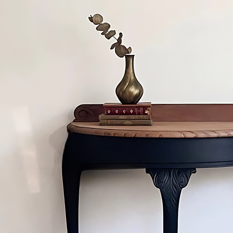 Vintage Solid Wood Half-Moon Console Table, Hand-Carved Entryway Table, Narrow Hallway Accent Table for Foyer and Living Room