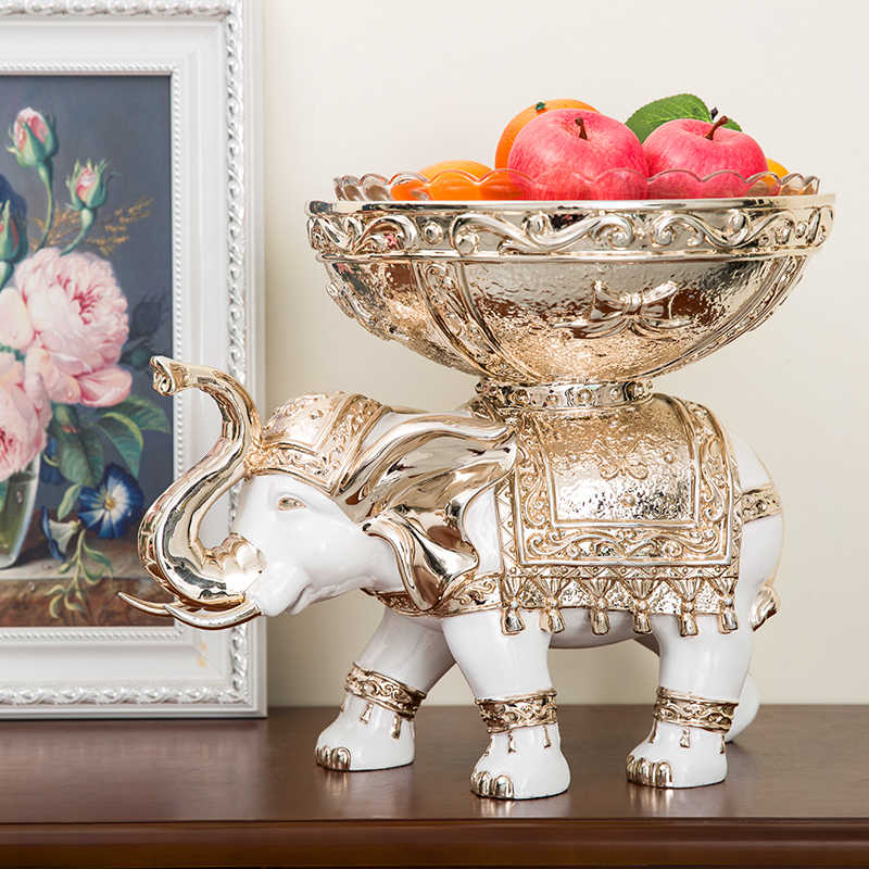 Luxury Elephant Fruit Bowl – Ornate Resin Decorative Centerpiece for Living Room, TV Stand, Hotel Decor