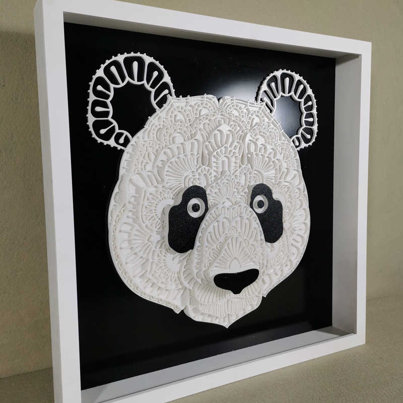 Panda 3D Layered Wall Art – Modern Mandala Hotel Wall Decor, White Creative Sculpture for Home, Boutique Guesthouse – Unique Handcrafted Panda Ornament