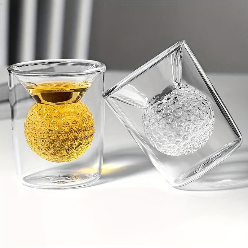 Creative Golf Ball Double-Walled Glass 50ml – Unique Whisky, Beer, Milk, and Drink Shot Glass, Insulated Hand-Blown Novelty Barware