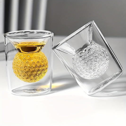 Creative Golf Ball Double-Walled Glass 50ml – Unique Whisky, Beer, Milk, and Drink Shot Glass, Insulated Hand-Blown Novelty Barware