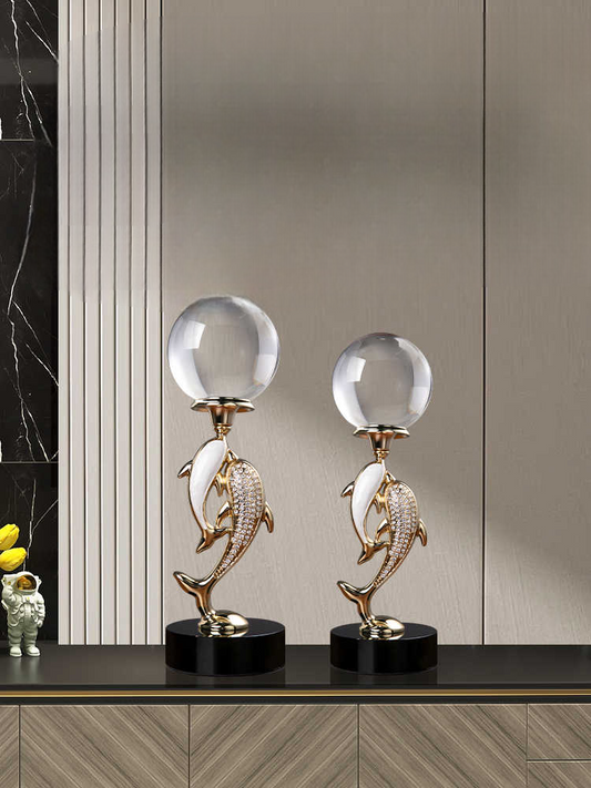 Dolphin Duo Luxury Entryway & Living Room Sculptures – High-End Art Deco Décor Set