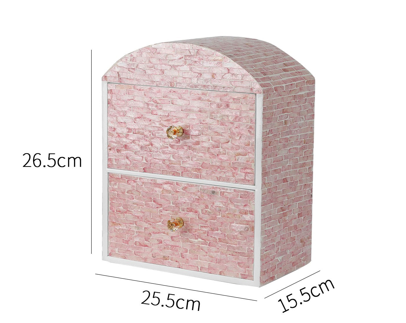 Pink Pearl Jewelry Chest, 2-Drawer Makeup Organizer Box for Vanity & Dresser, Decorative Shell Storage Cabinet