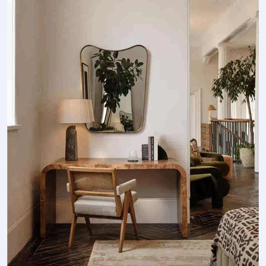 Luxury Burl Wood Console Table with Curved Waterfall Design, French Vintage Style Entryway Table for Hotels & B&Bs, Natural Wood Grain Hall Display Table,
