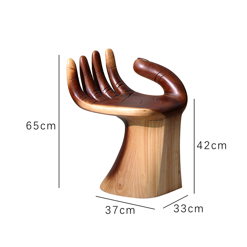 Hand Shaped Accent Chair – Modern Solid Wood Palm Single Chair, Designer Sculpture Art Seat, Unique Rest Lounge Chair for Living Room, Entryway, Bedroom, Office, 37x33x65cm