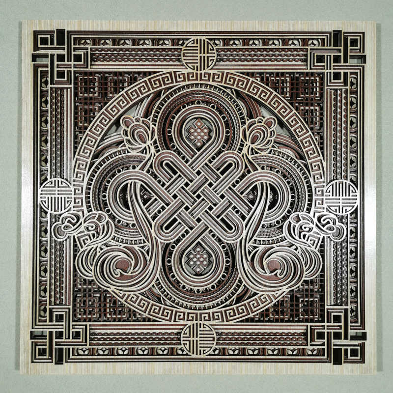 Asian Knot 3D Wood Wall Art – Modern Decor Panel, Barbecue Restaurant, Living Room, Guesthouse Accent, White