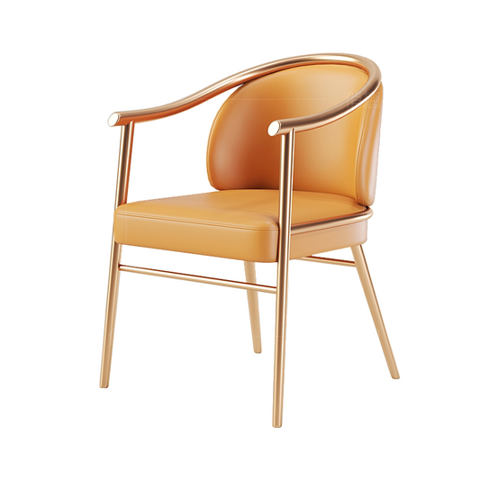 Modern Orange Faux Leather Dining Chair with Gold Metal Legs, Contemporary Accent Armchair for Living Room, Study, or Office