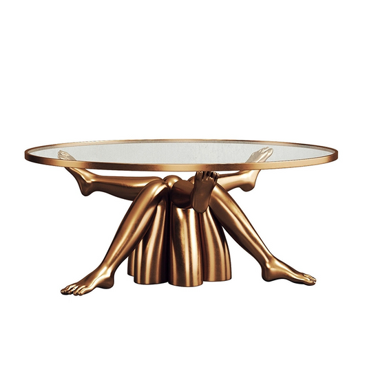 Designer Sculptural Leg Coffee Table – Luxury Gold Stainless Steel & Glass Art Furniture for Hotel Villa Living Room