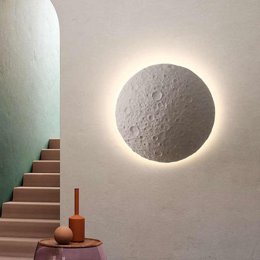 Space Moon Crater Wall Lamp, 3D Textured Resin & Acrylic Moon Surface Sconce, Modern Indoor/Outdoor LED Light, White