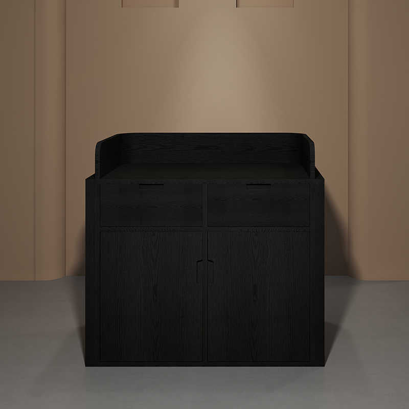 Compact Reception Counter for Stores – Small Business Cashier Desk, Restaurant Entry Inquiry Bar, Modern Rattan & Wood Welcome Stand