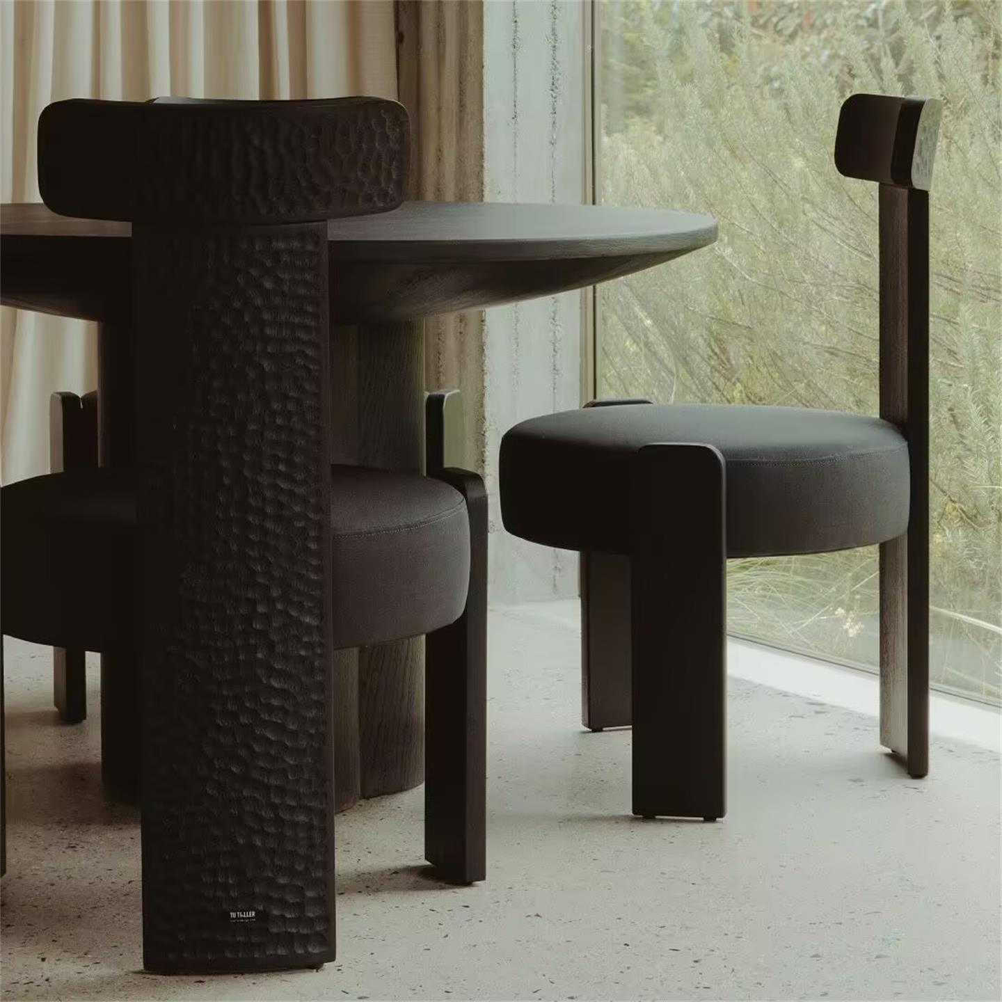 Solid Wood Sculptural Dining Chair, Designer Retro Carved Vanity Stool, Bedroom Bench, Luxury Makeup Seat