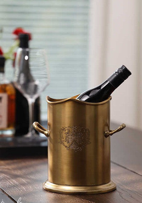 Luxury Brass Wine Ice Bucket, Imported Gold Champagne Cooler for Home, Camping & Outdoor, Premium Decorative Bar Accessory