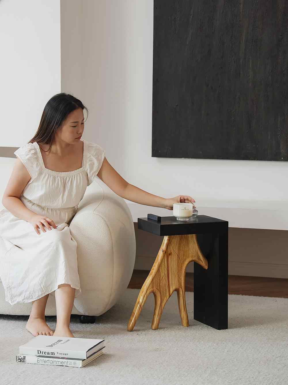 Designer Antler Coffee Side Table – Modern Wood Art Furniture with Black Top, Moveable Living Room Accent Table
