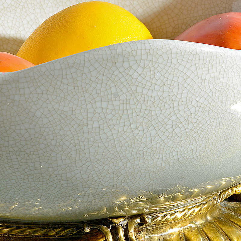 Luxury Porcelain and Brass Cherub Fruit Bowl, Creative Decorative White Ceramic Centerpiece for Living Room, Coffee Table, and Home Decor